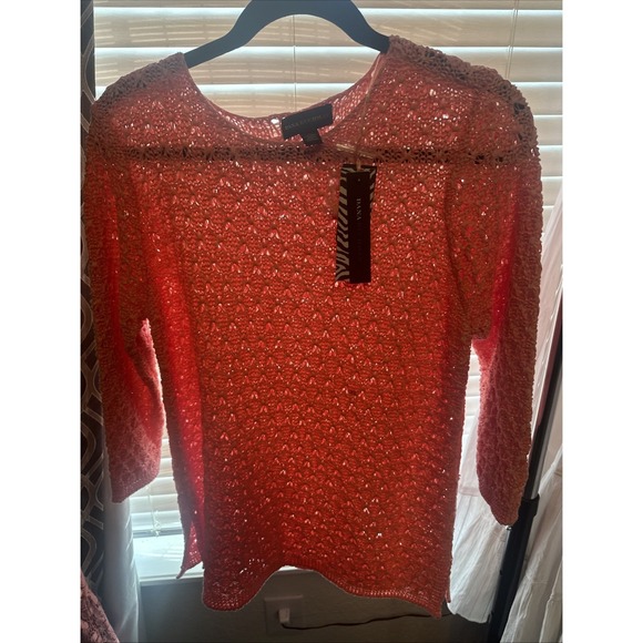 Dana Buchman Sweaters - Dana Buchman "Maitai Coral" Crochet Knit XLPullover Sweater NWTs